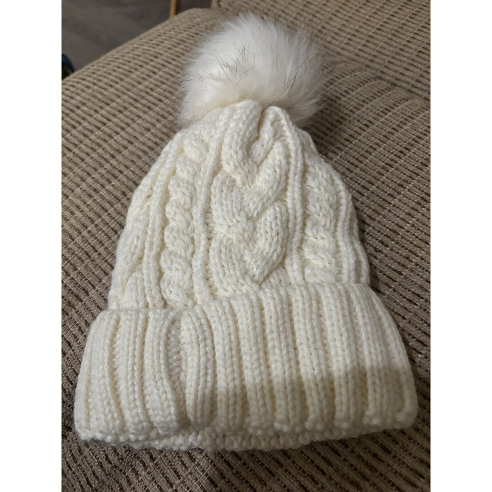 Redess Faux Fur Pompom Beanie Hat Cable Knit Fleece Lined Ski Snow Winter Womens - Picture 4 of 4